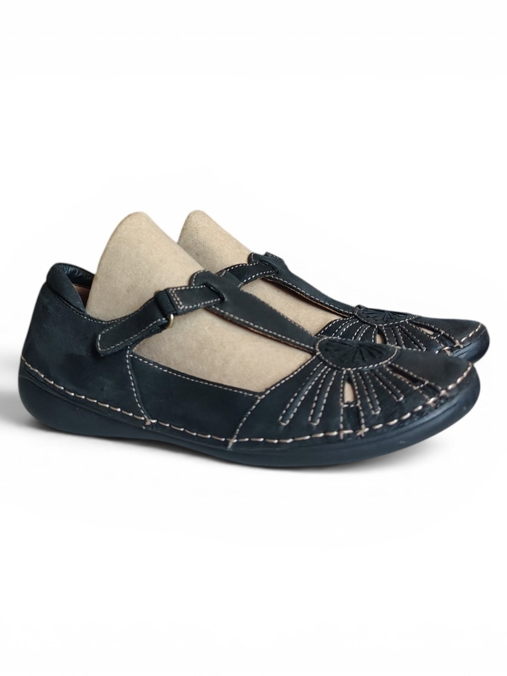 Naturalizer Women's Black Leather T Strap Mary Jane Flats Size 7 M Arch Support
